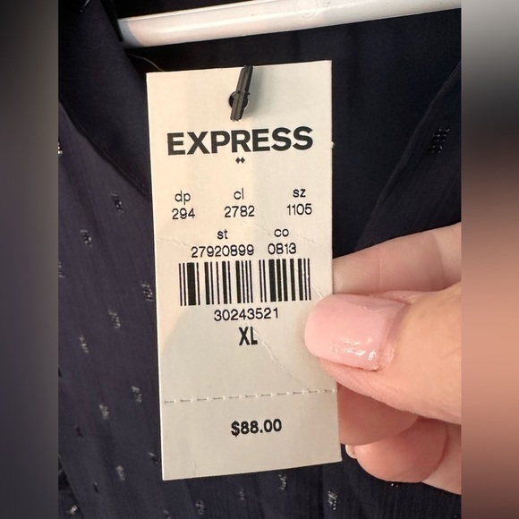 Express Dress Blue w/Silver Accents Great Detailing Long Sleeves NWT Size XL - Picture 7 of 15